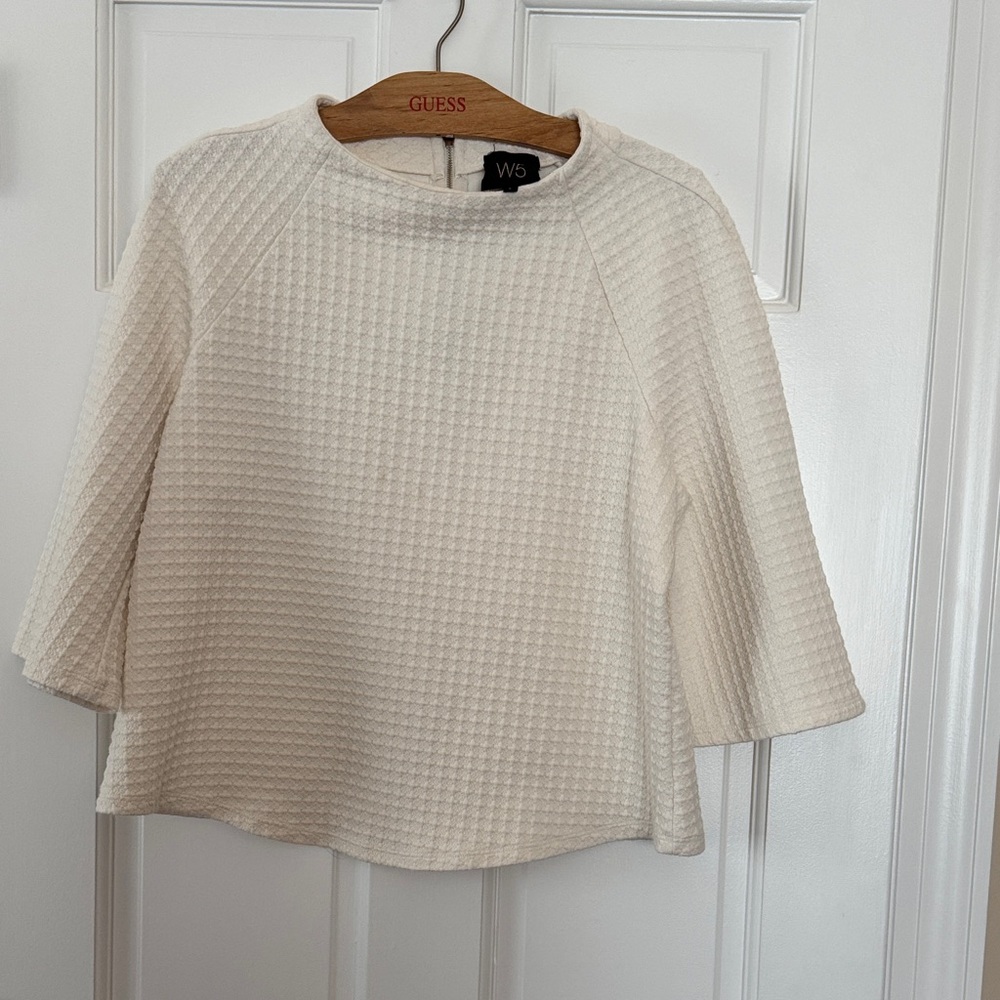 W5 Ivory Textured Boxy Knit Top
